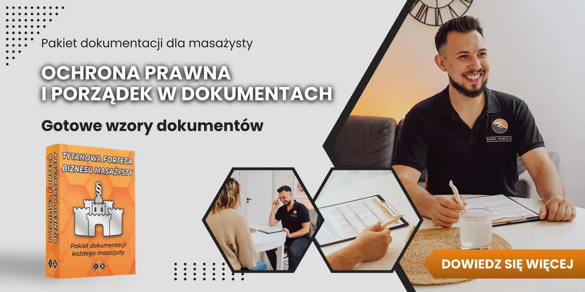 Baner pakietu „Tytanowa Forteca Biznesu Masażysty” – gotowe wzory dokumentów i ochrona prawna